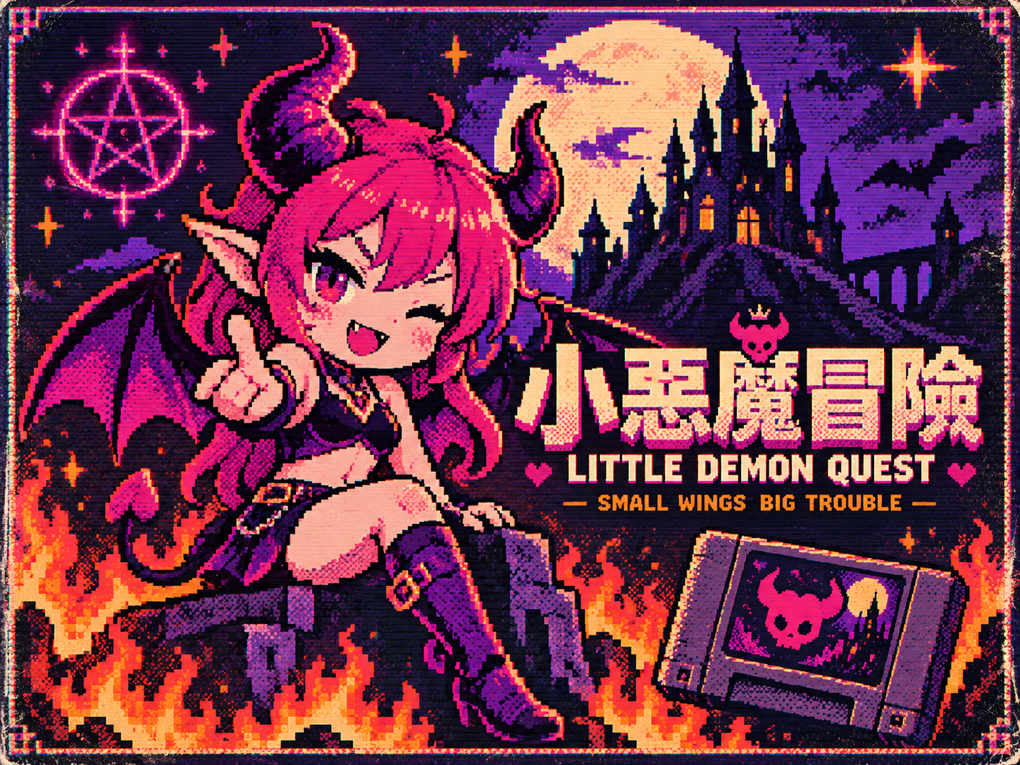 原创小恶魔 16-bit 复古游戏海报 — AI image creation