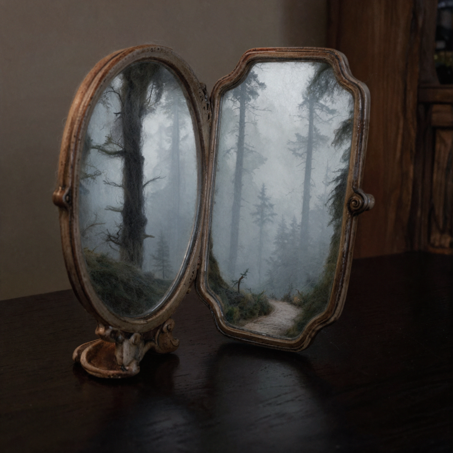 Forêt dans le miroir · Feutre de laine — AI image creation