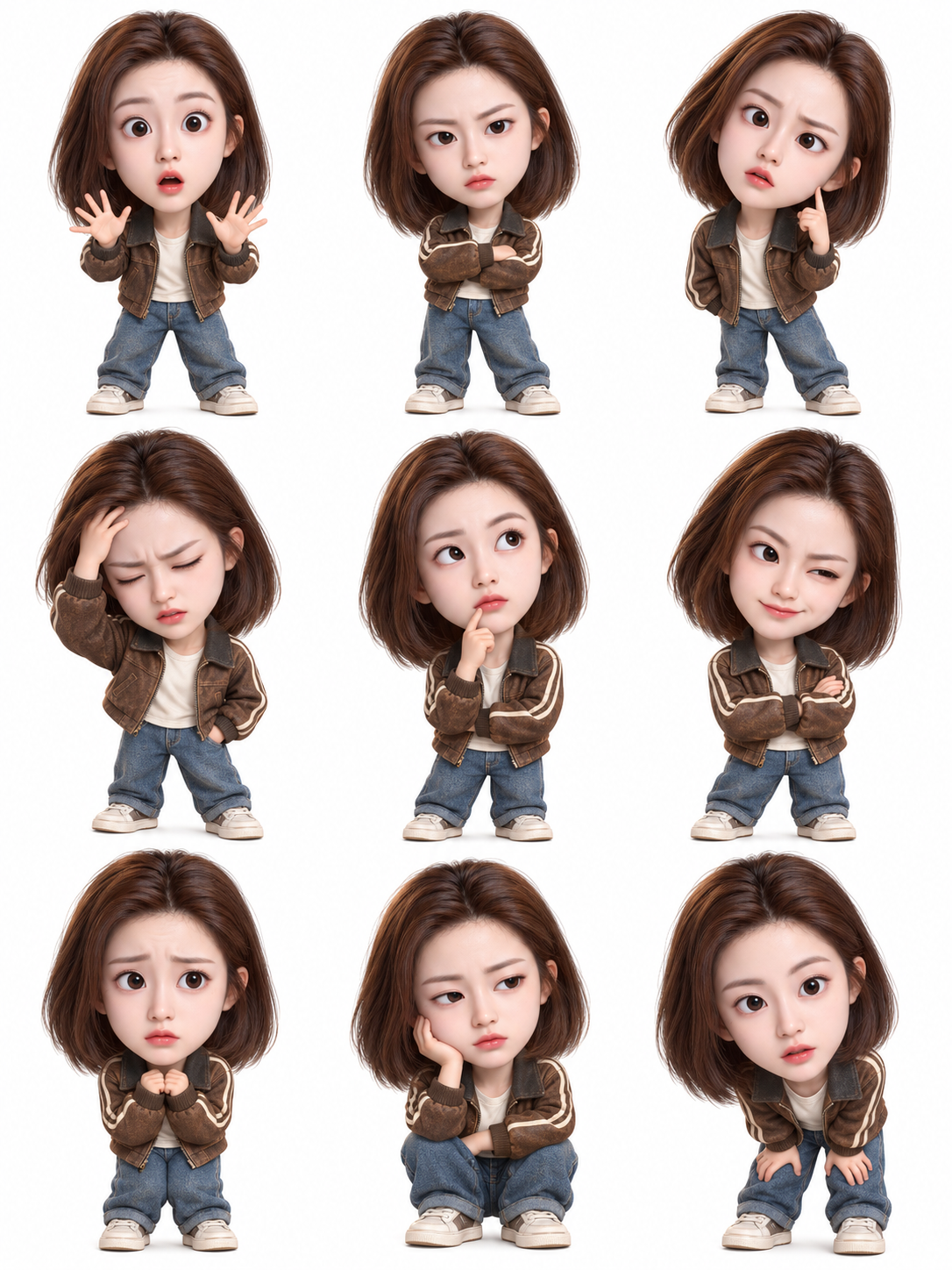 成年角色九宫格3D表情贴纸 — AI image creation