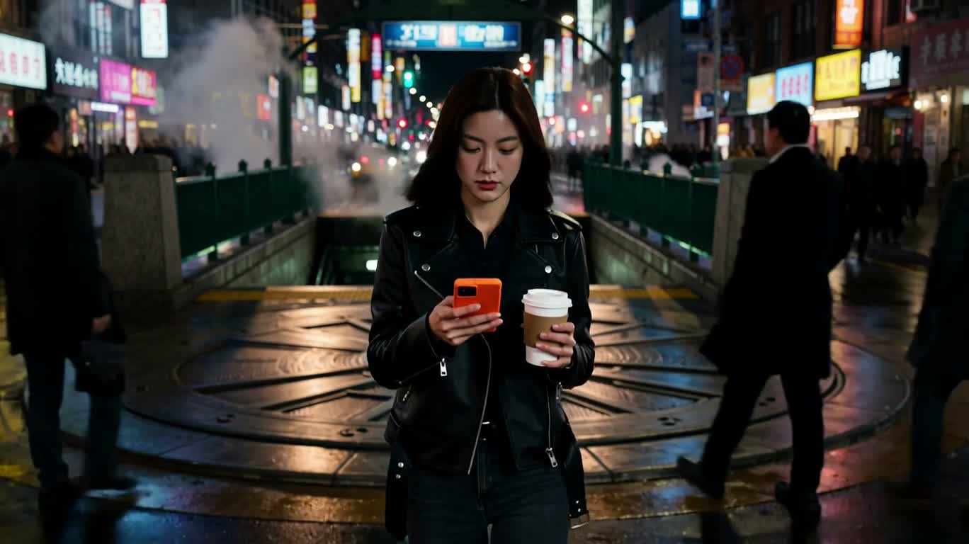 霓虹街头的冰霜女英雄 — AI video creation