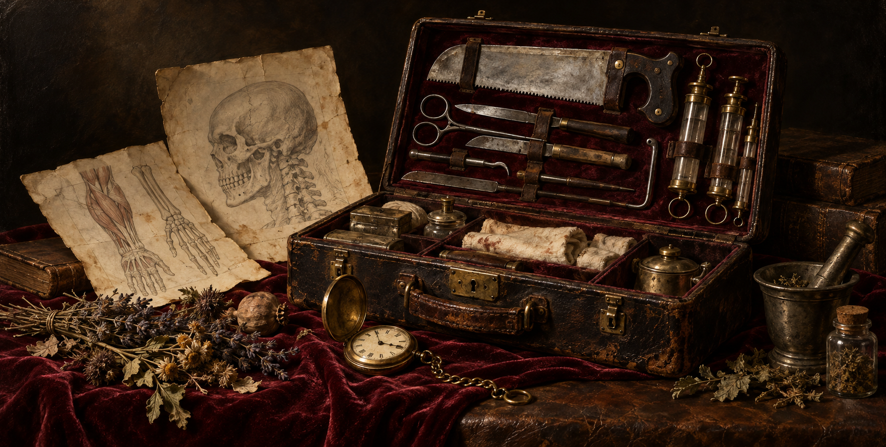 Classical Still Life of a Victorian Surgical Kit — AI image creation