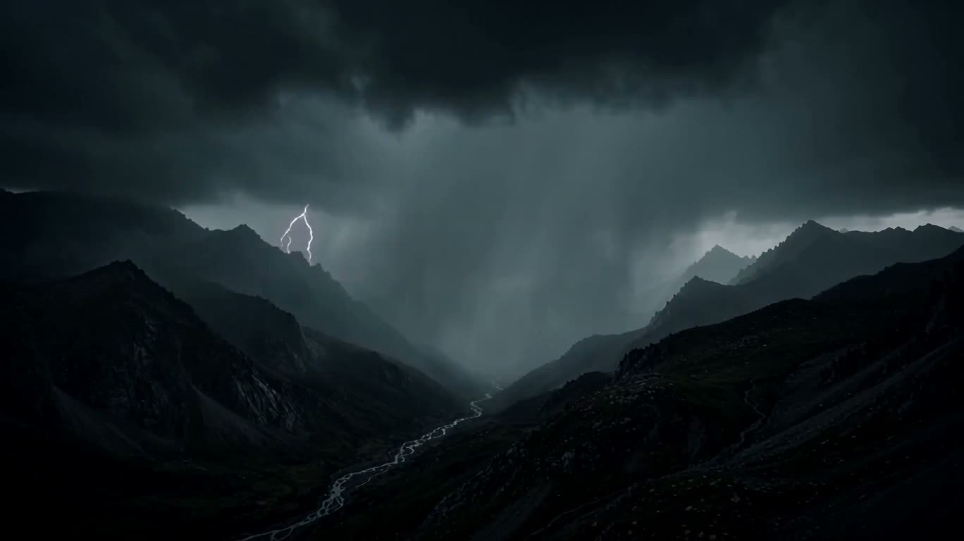 Black and White Mountains Under Storm Clouds