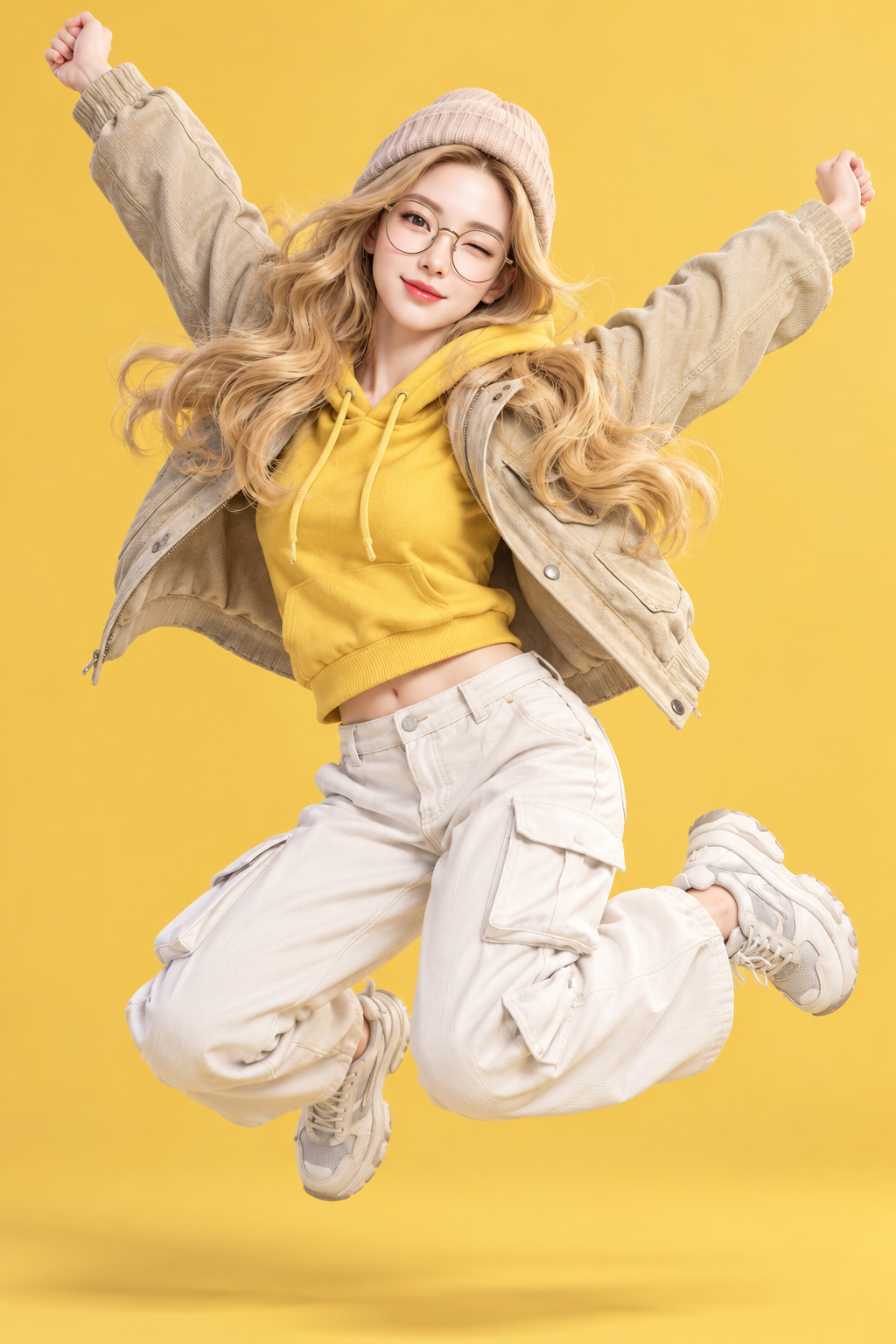 成年女性阳光黄调原创黏土质感3D角色插画 — AI image creation