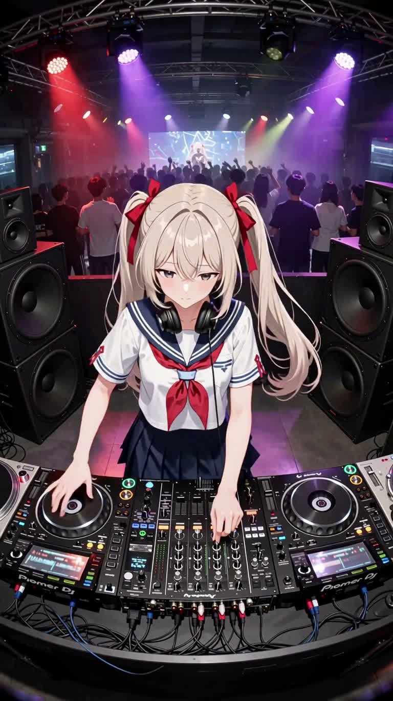 Аниме-девушка DJ в неоновом клубе — AI video creation