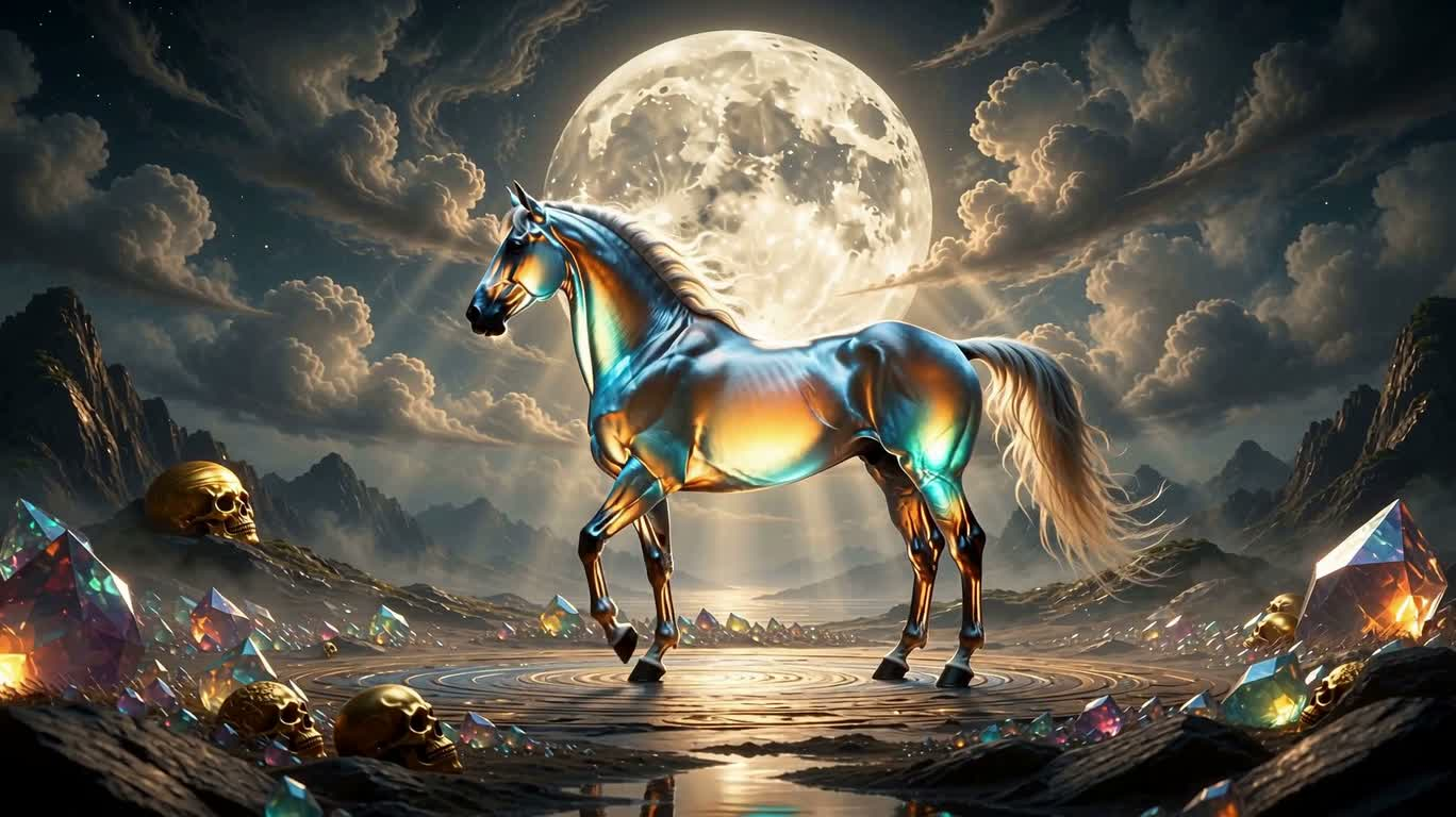 Танец радужного духа-коня под луной — AI video creation