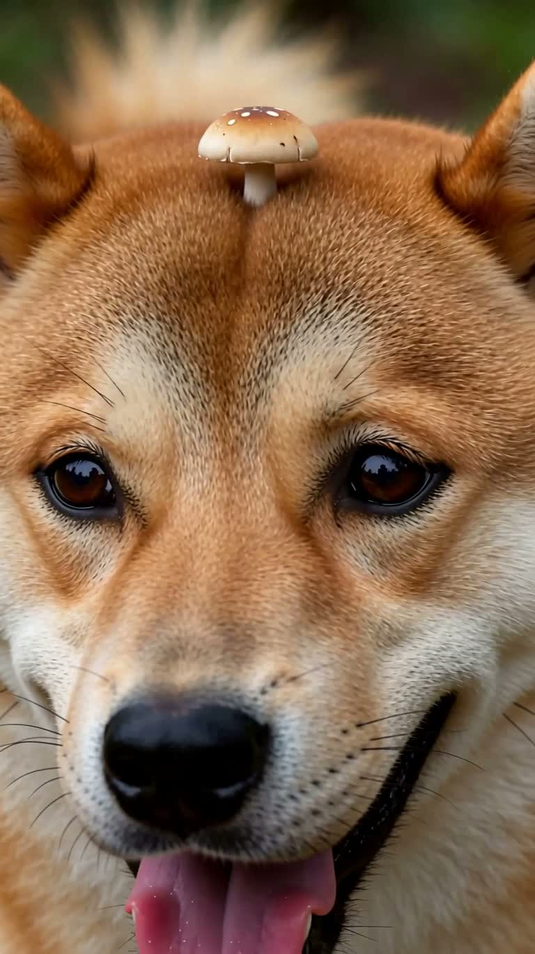 きのこ帽子の柴犬の肖像