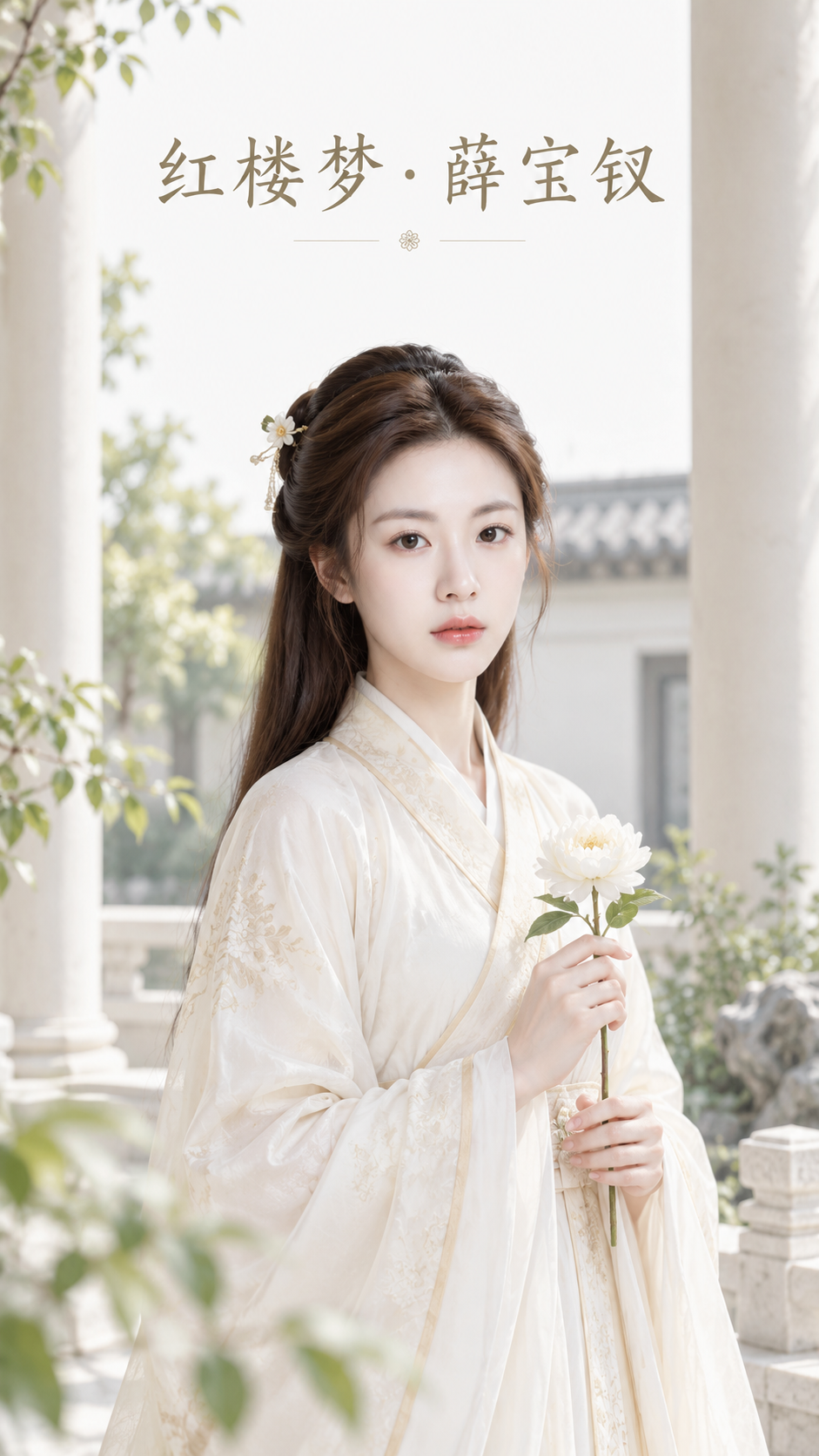 红楼梦薛宝钗珍珠白极简封面 — AI image creation