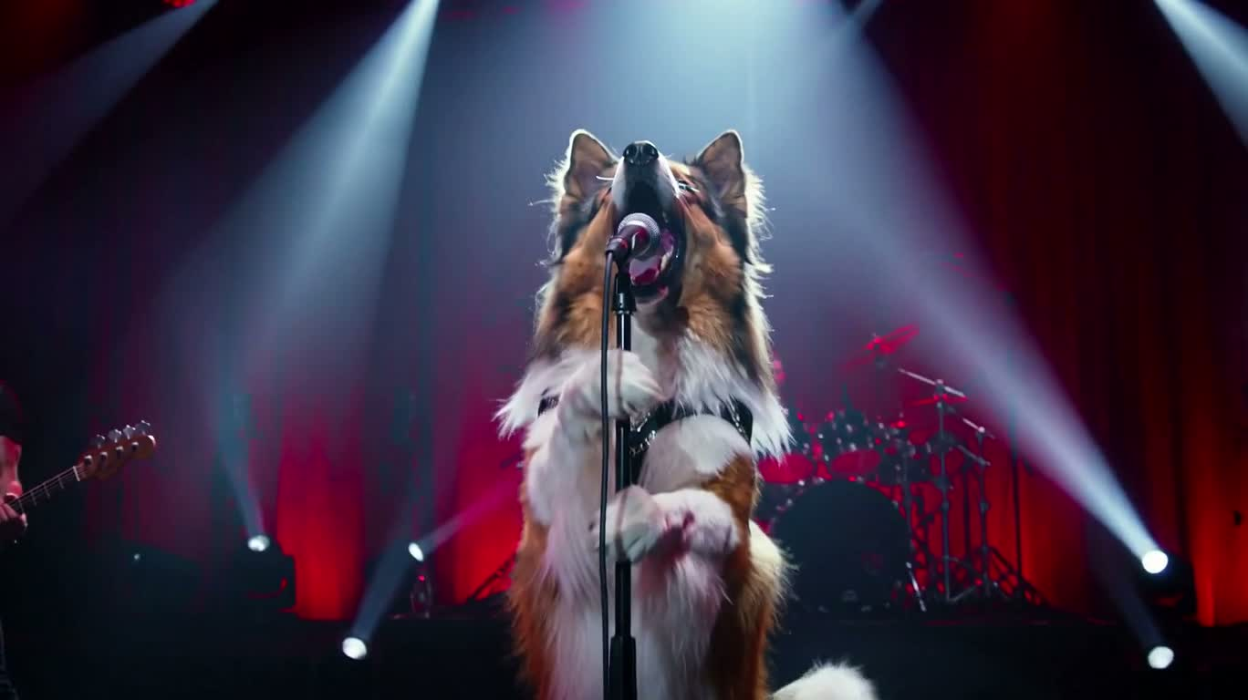 舞台上的金属乐队歌唱犬 — AI video creation