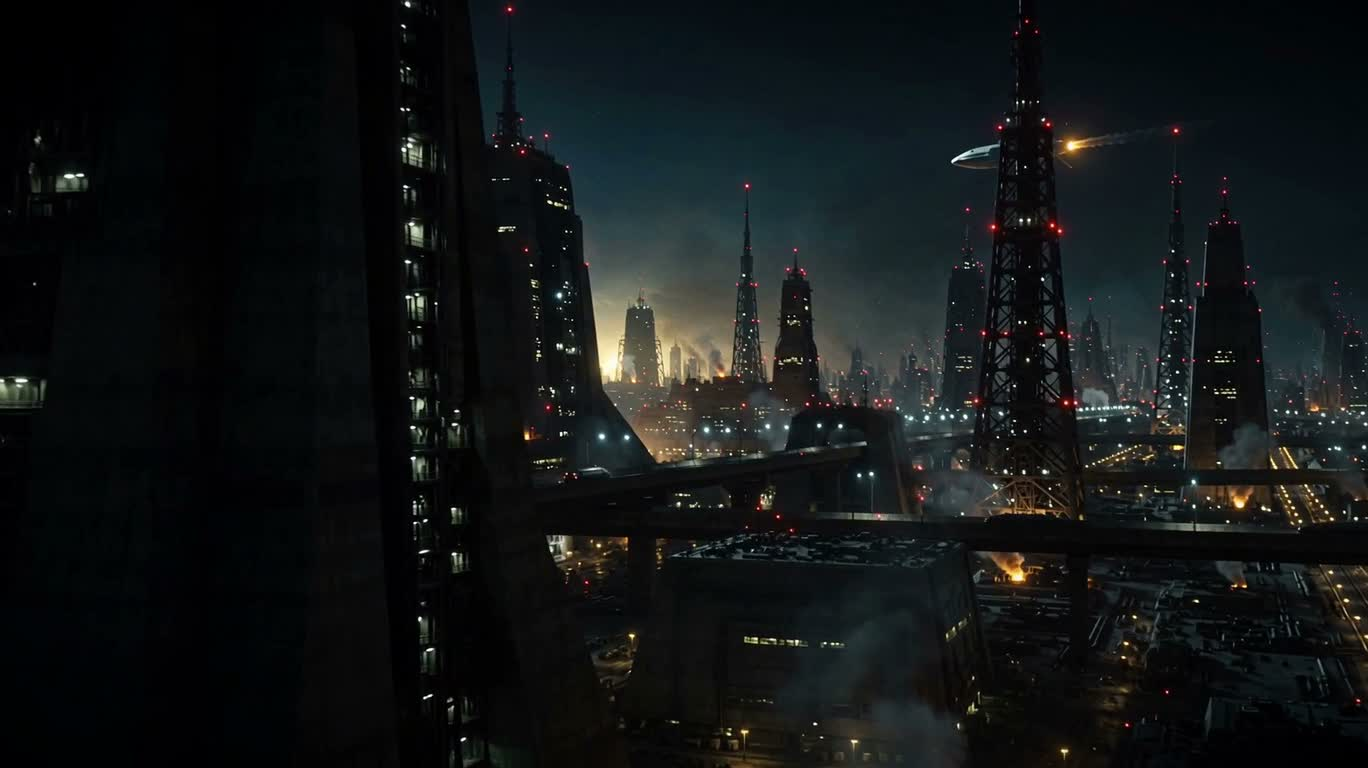 70년대 스타일의 격렬한 SF 우주항의 밤