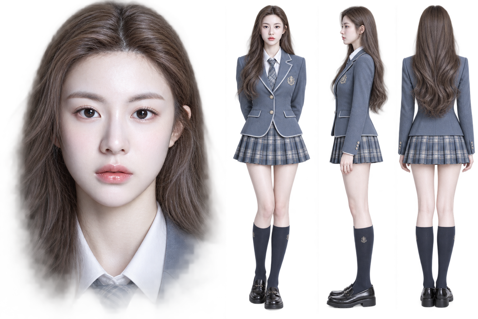 清冷学姐学院风制服三视图 — AI image creation