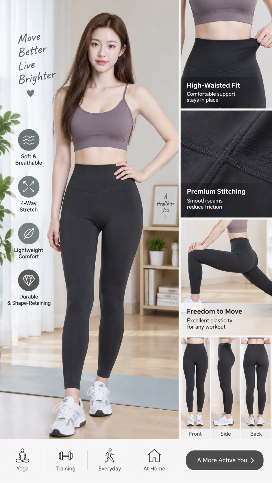 成人女主播瑜伽裤运动面料展示 — AI image creation