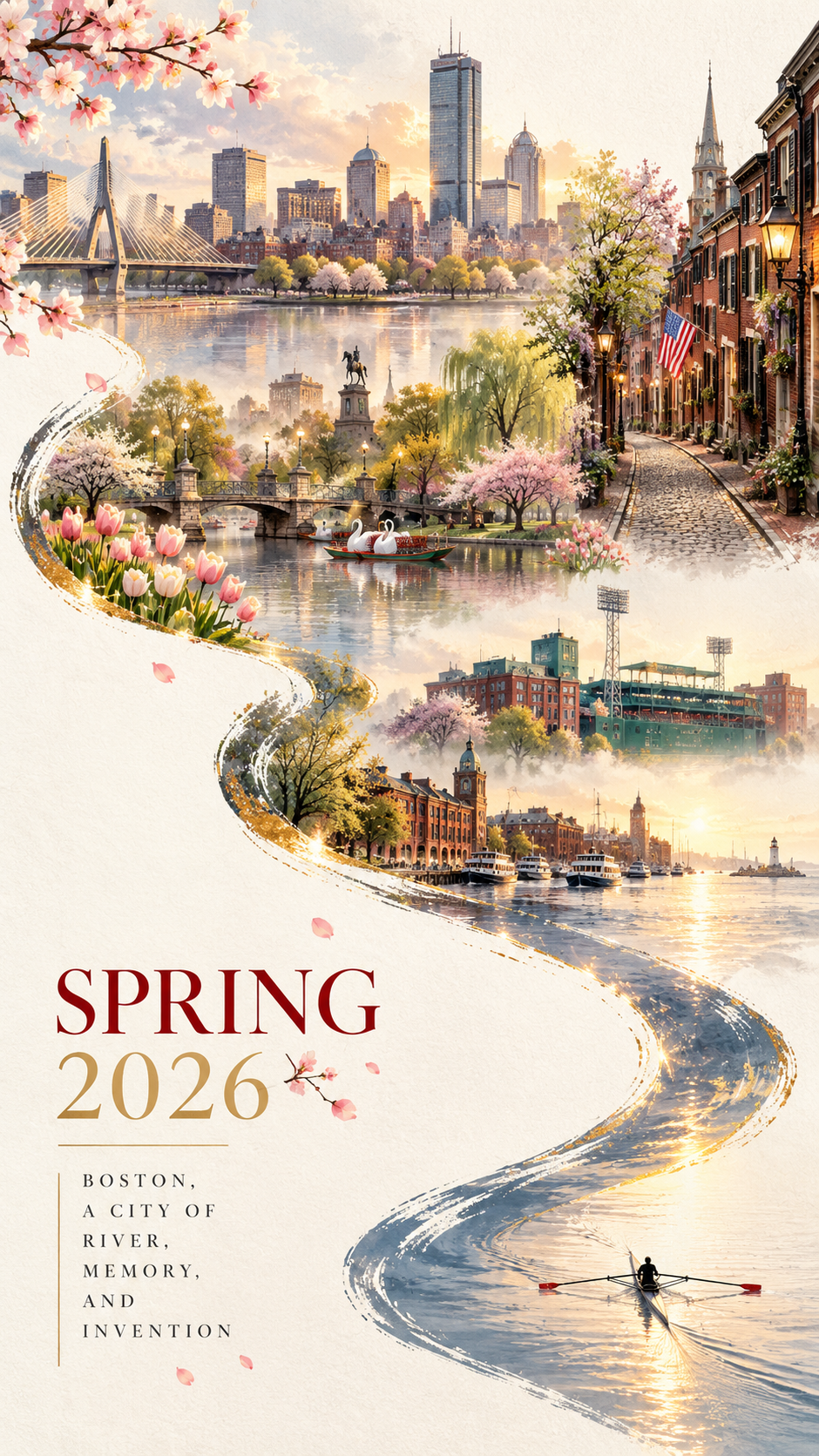 梦幻波士顿春季城市海报 — AI image creation