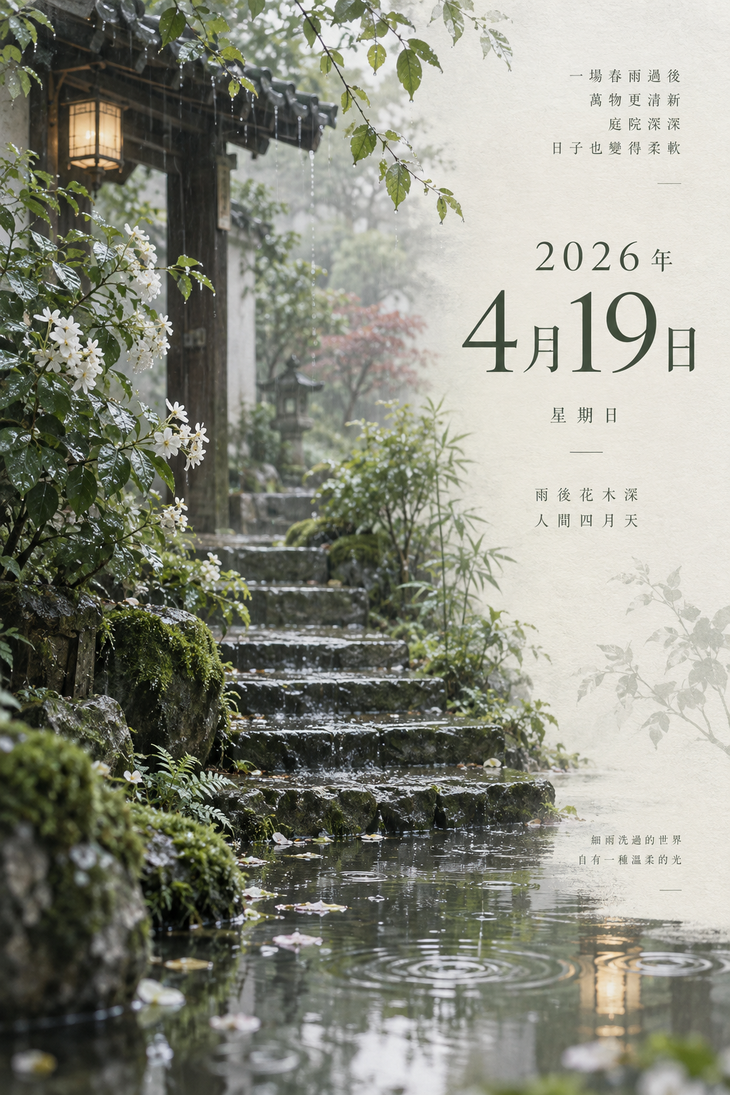 春雨绿意单日历 — AI image creation