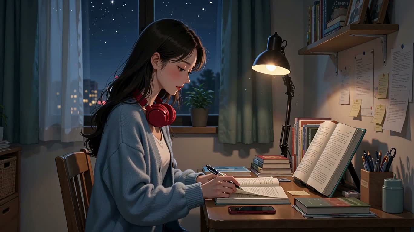 밤등 아래의 집중하는 시간 — AI video creation
