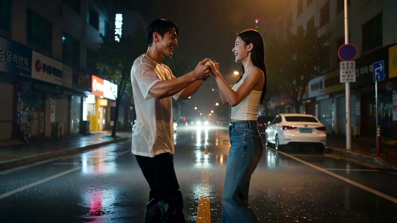 雨夜街头的浪漫旋舞
