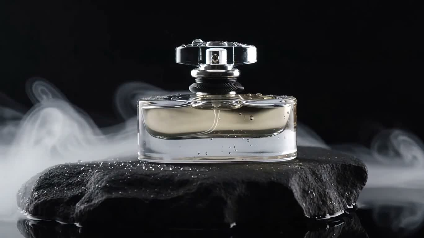 Parfum de luxe dans la fumée de pierre noire