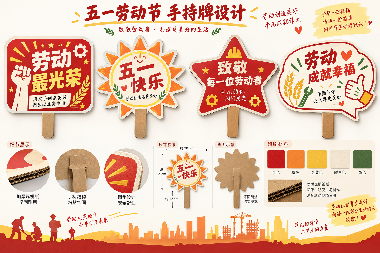 五一劳动节手举牌系列设计 — AI image creation