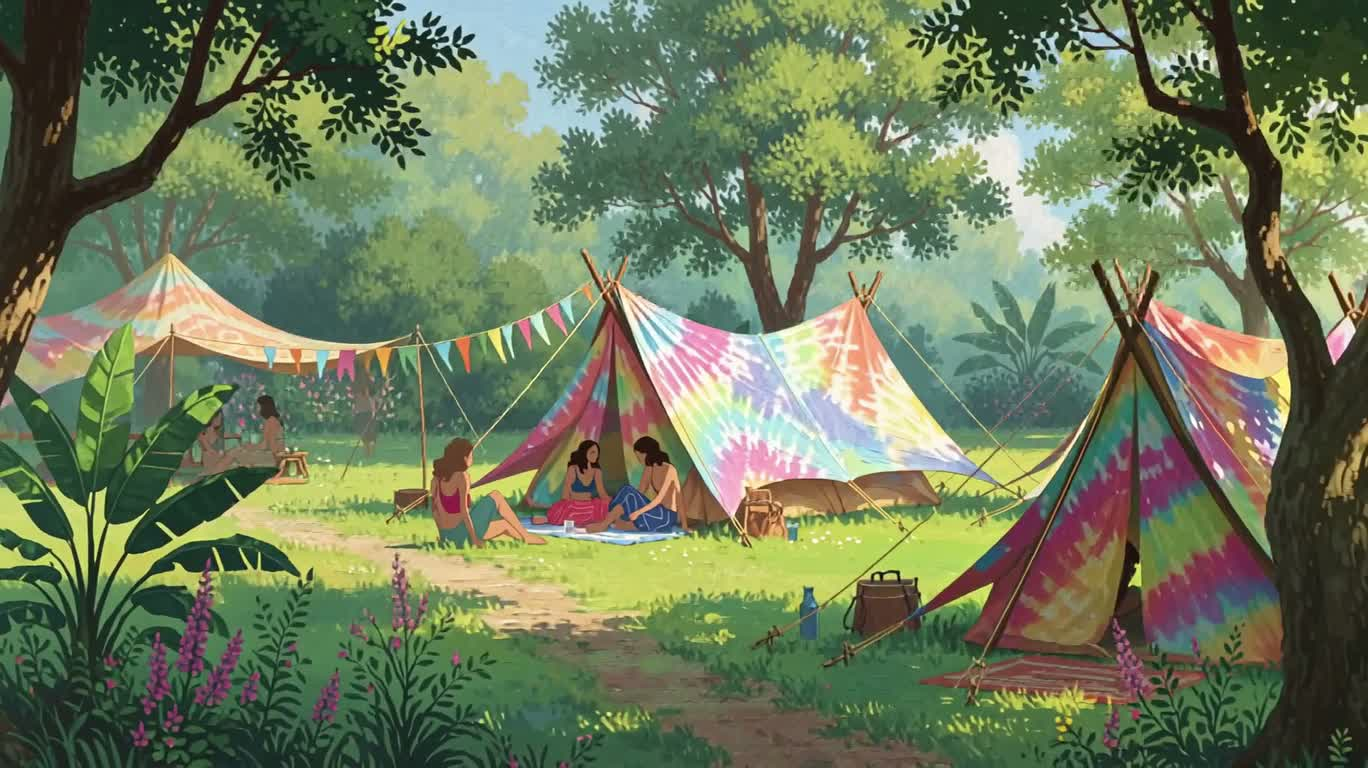 Trại không tưởng thiên nhiên neon — AI video creation