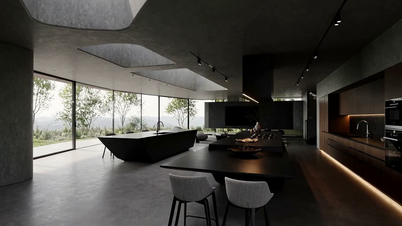Black Brutalist Mansion Kitchen