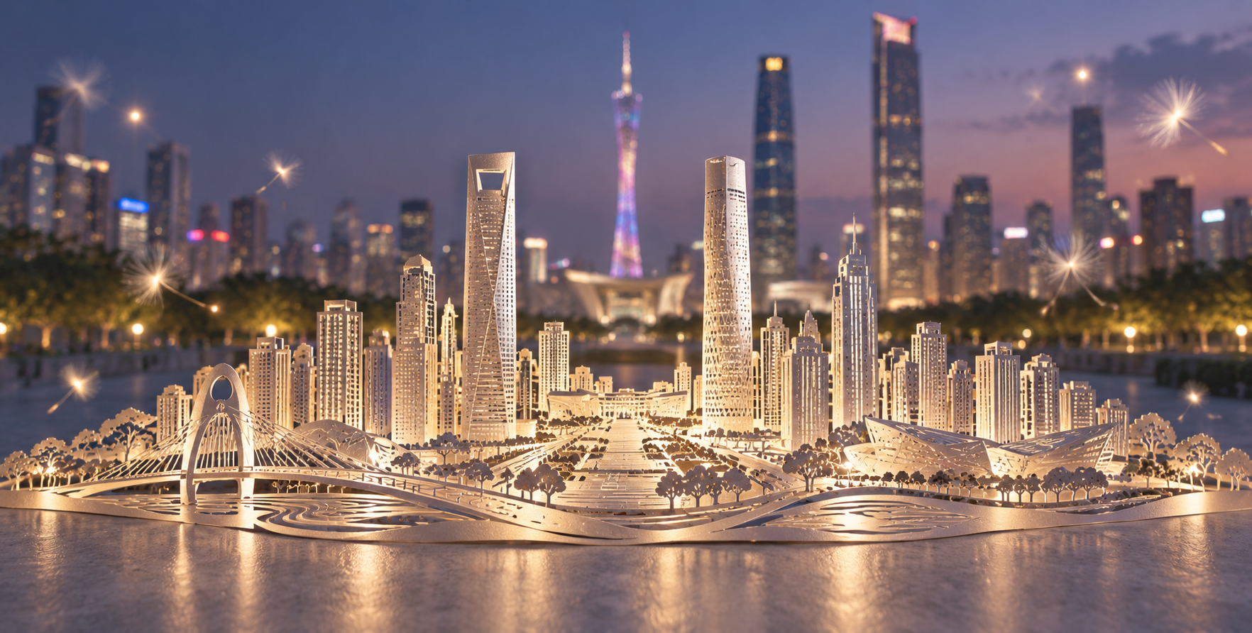 珠江新城剪纸璀璨夜景 — AI image creation