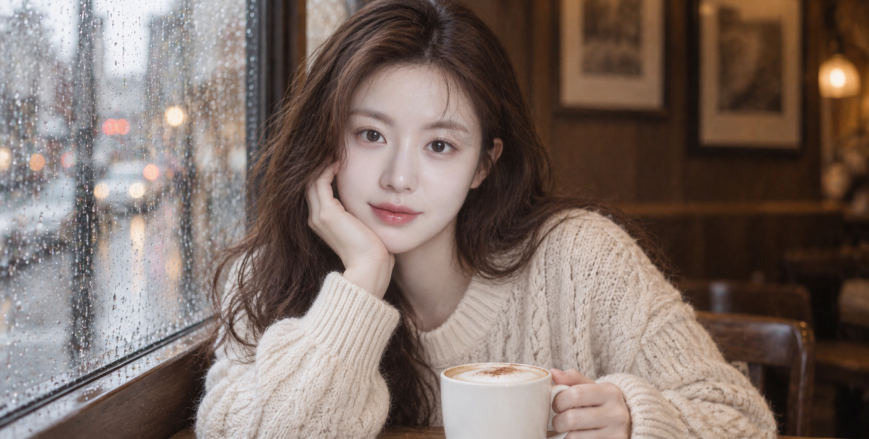 비 내리는 창가 카페의 따뜻한 순간