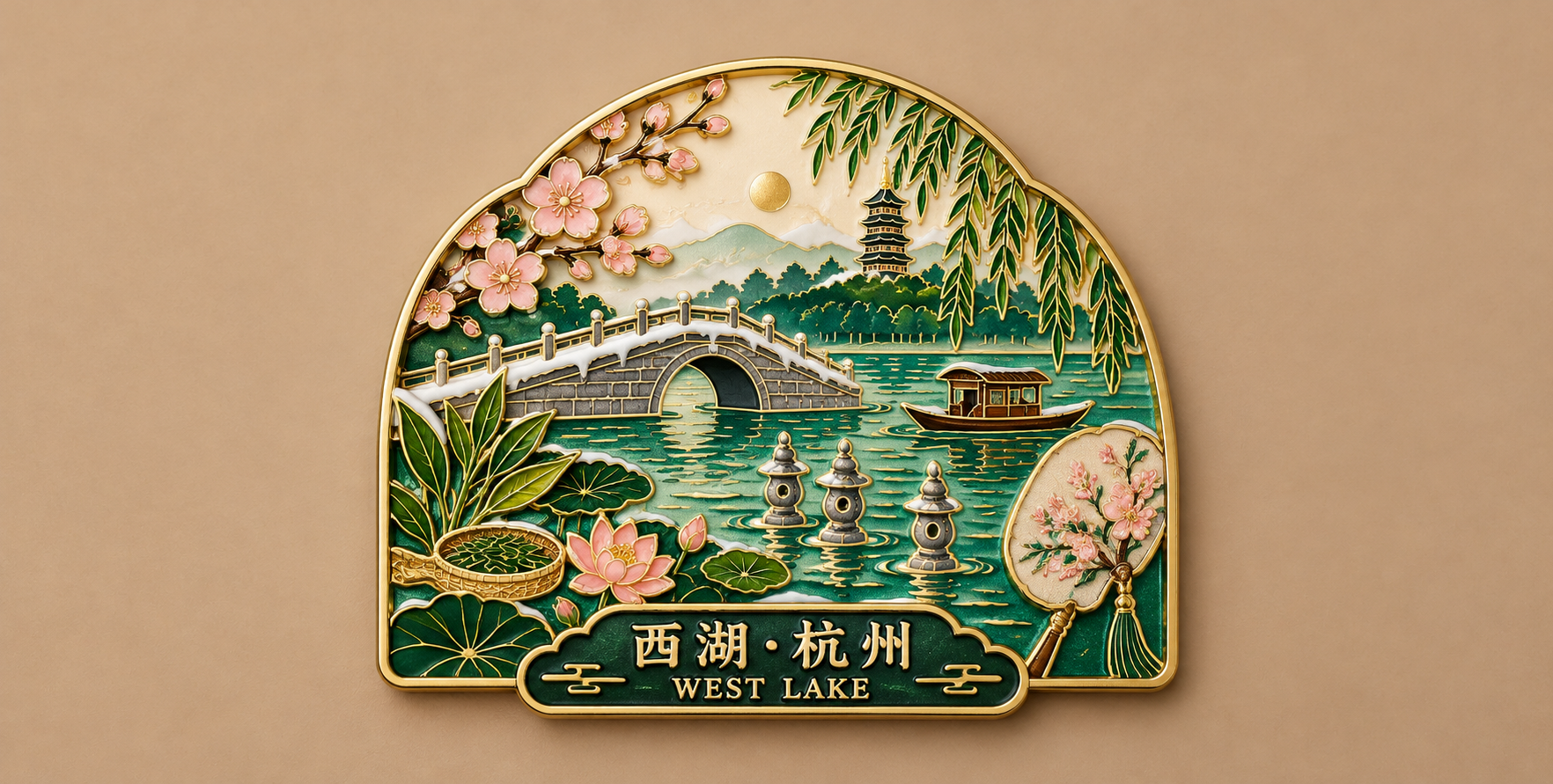 断桥拱形西湖珐琅冰箱贴