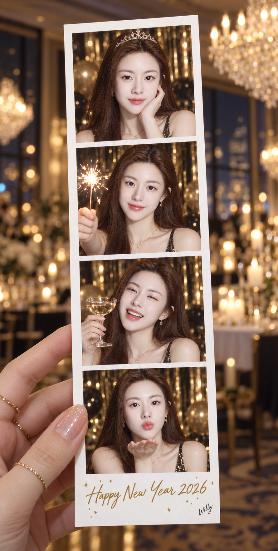 奢华宴会背景中的新年四格大头贴 — AI image creation