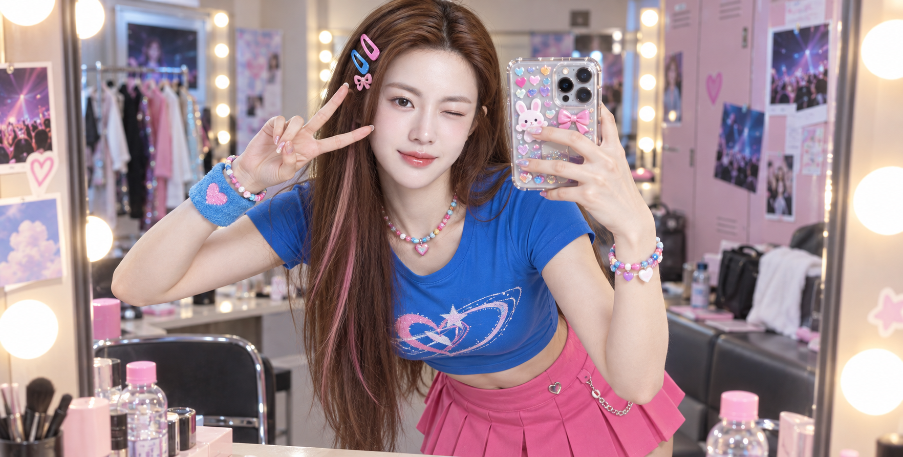 활기찬 Y2K 백스테이지 거울 셀카
