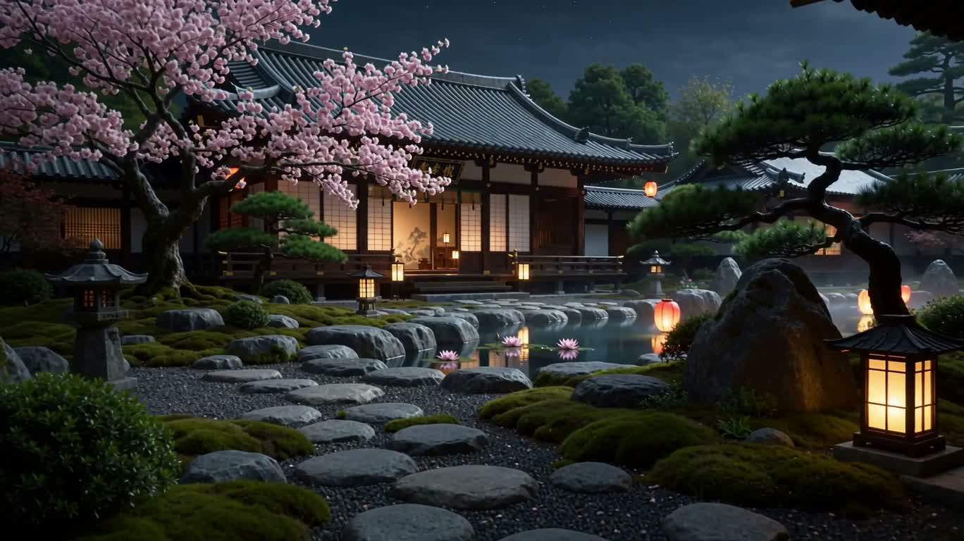 月映えの和風温泉茶庭