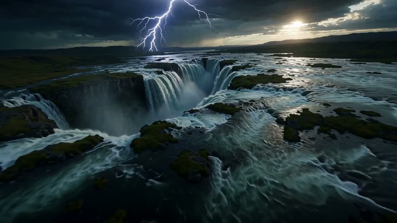 雷暴瀑布：水之力量 — AI video creation