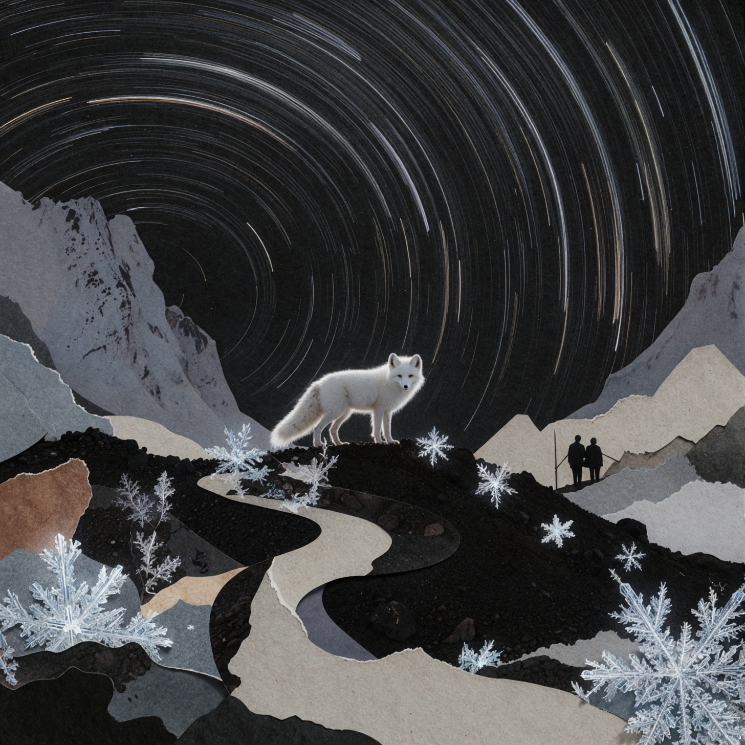 Snow Fox Star Trails · Surreal Collage — AI image creation