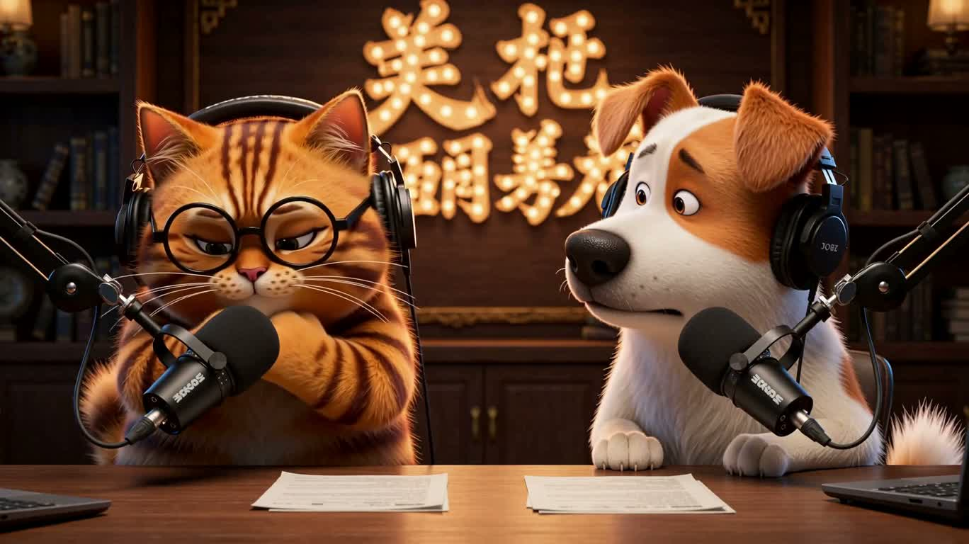 猫狗播客吐槽对决 — AI video creation
