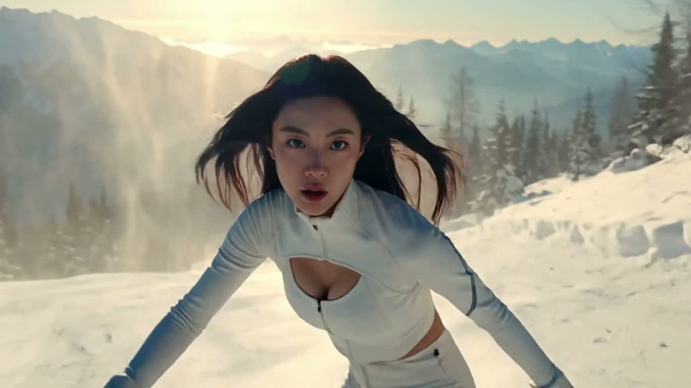 日出雪山极限单板追拍 — AI video creation