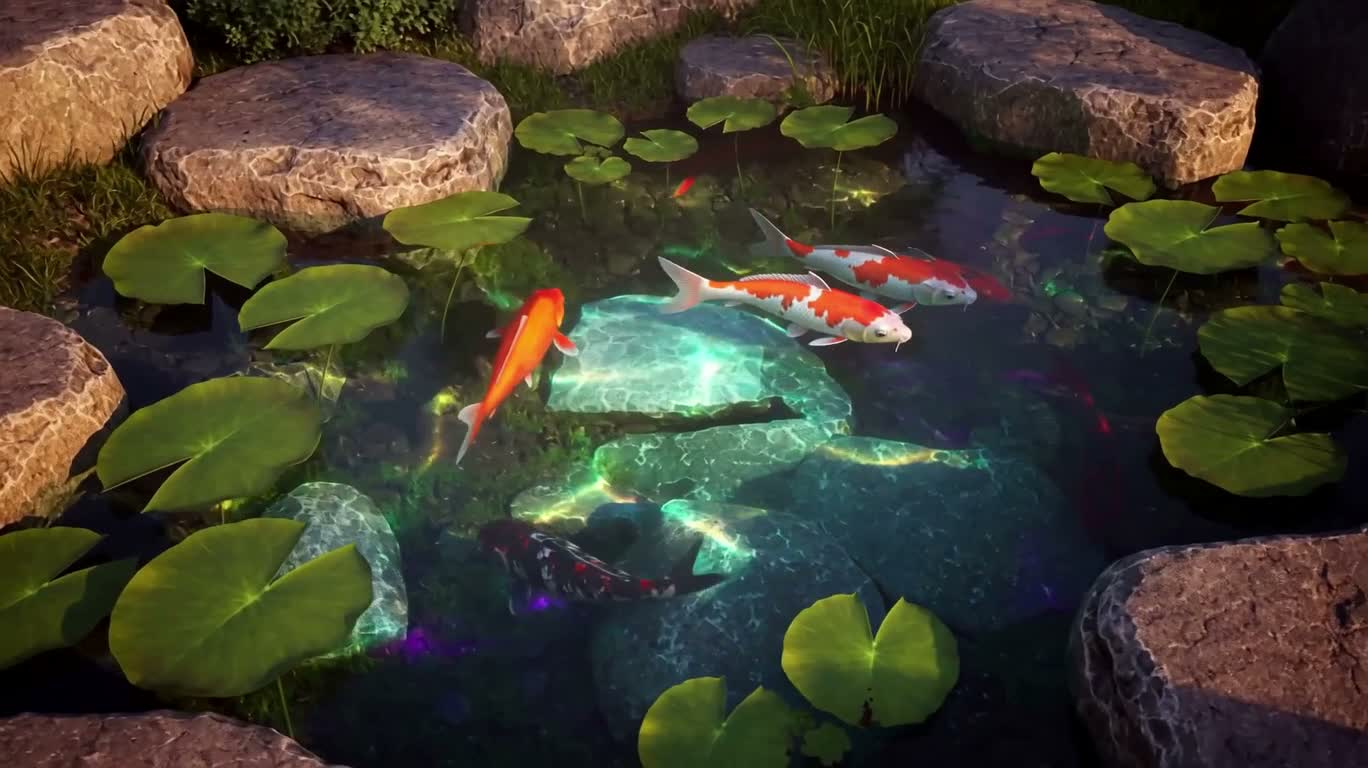 Bassin de koïs aux lumières féeriques