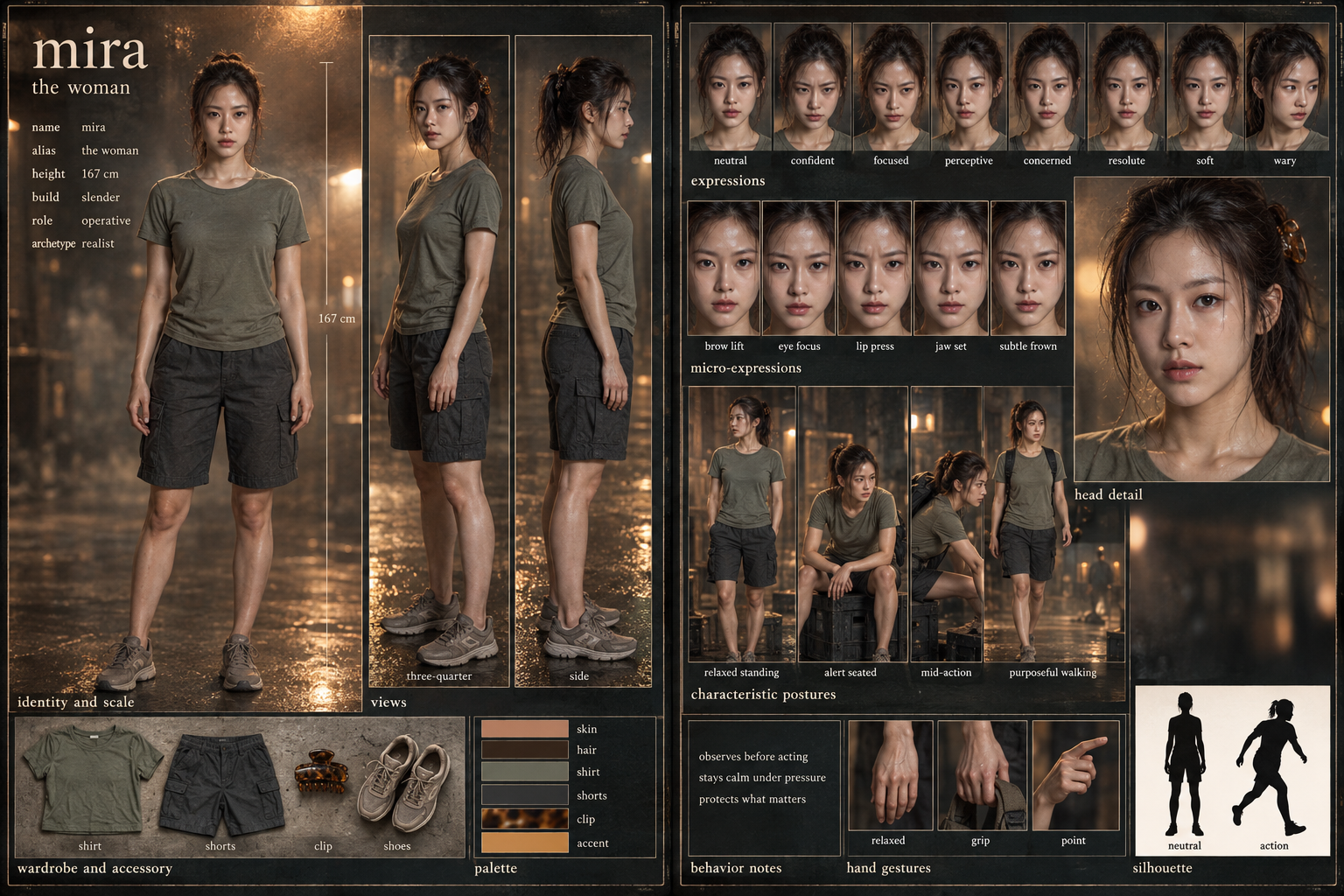 成年女性湿润电影现实主义角色参考表 — AI image creation
