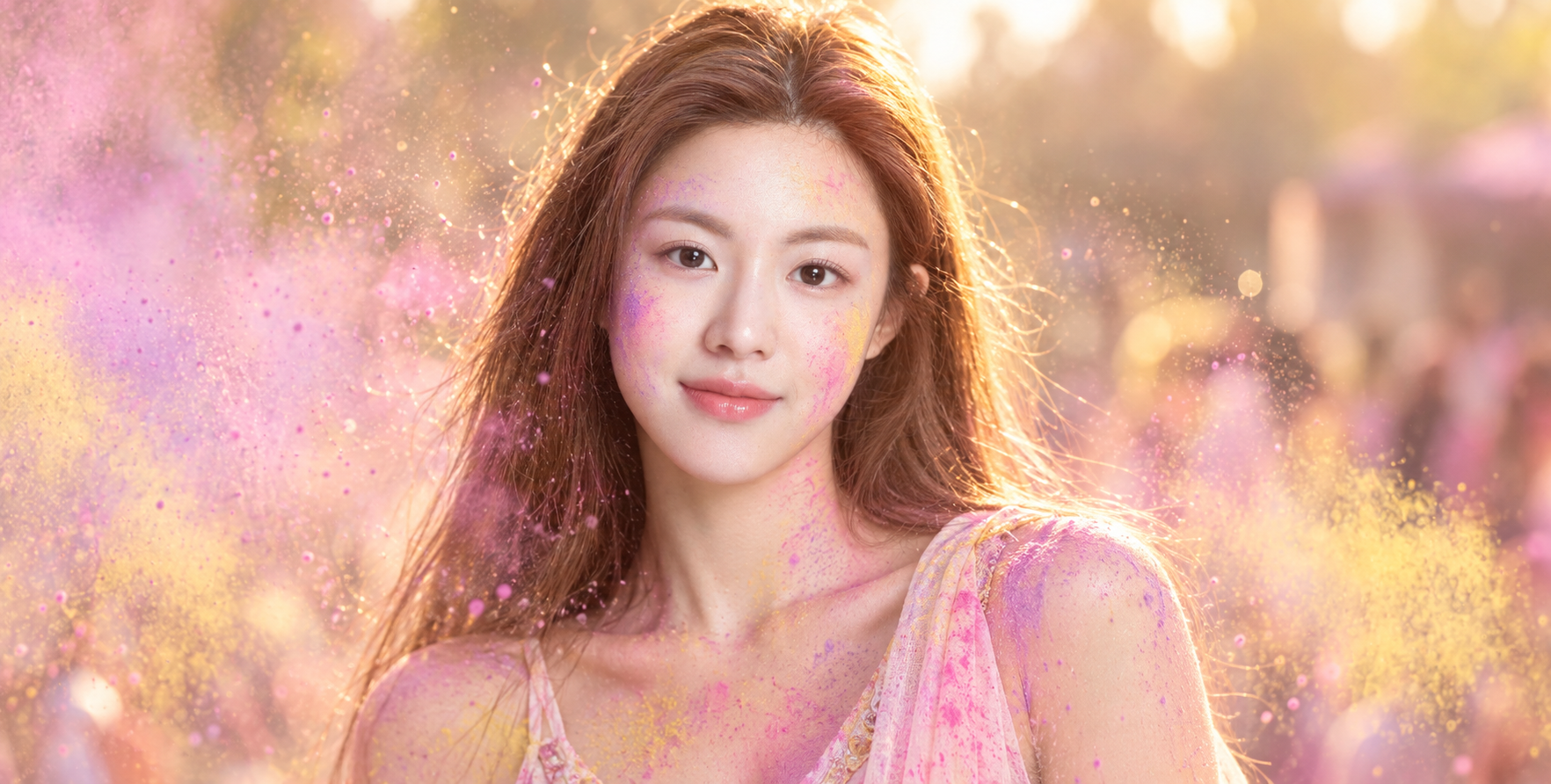 洒红节的梦幻彩粉柔光肖像 — AI image creation