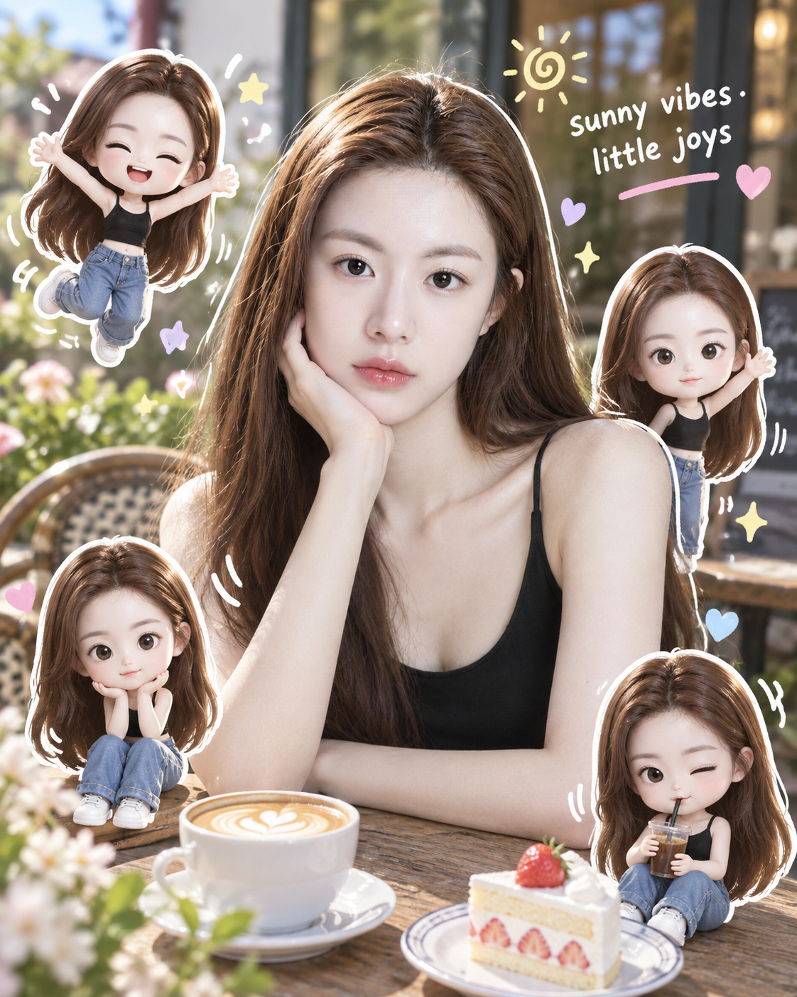 同角色3D chibi与白色涂鸦拼贴 — AI image creation