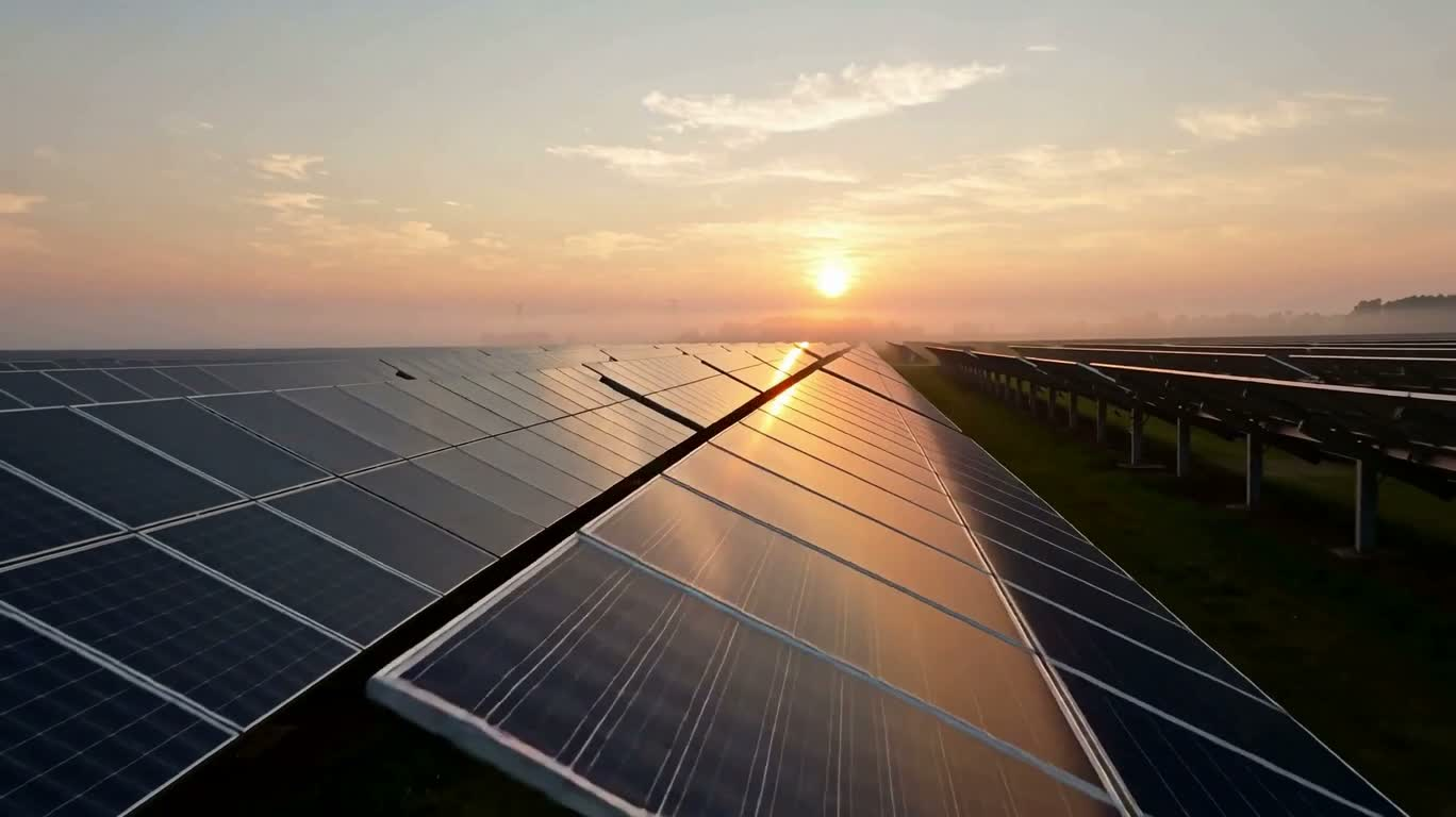 日出 solar farm 的金色波浪 — AI video creation