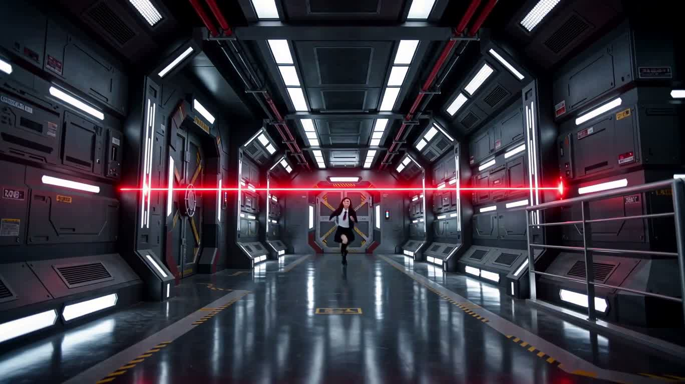 Đột phá lao mình trong hành lang ánh đỏ — AI video creation