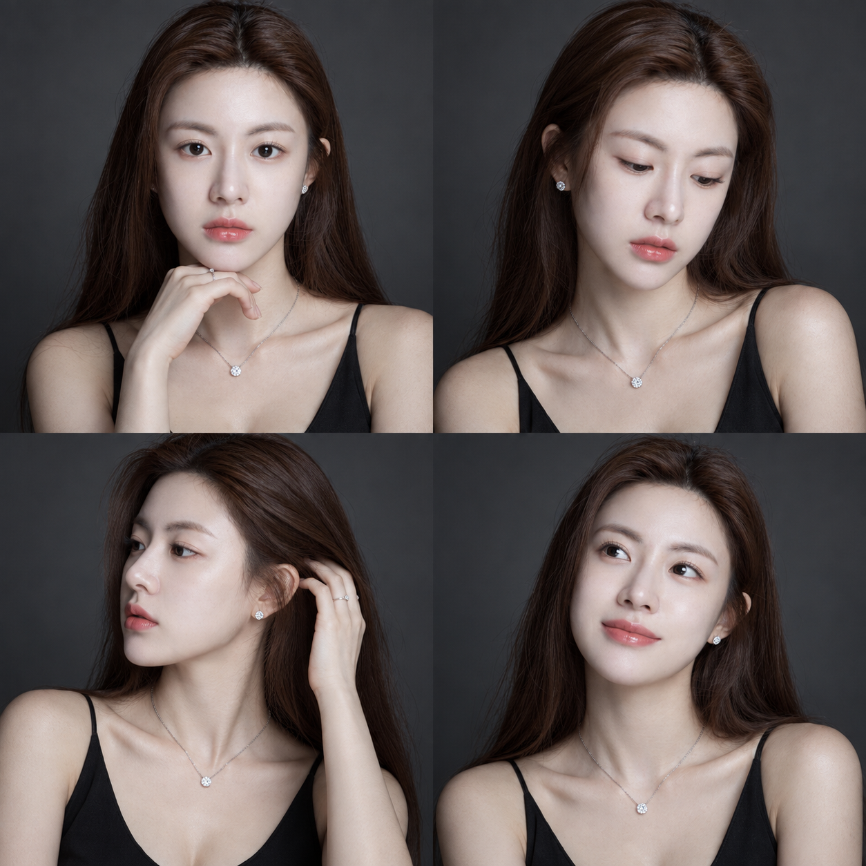 奢华珠宝与自然手机质感四宫格人像 — AI image creation