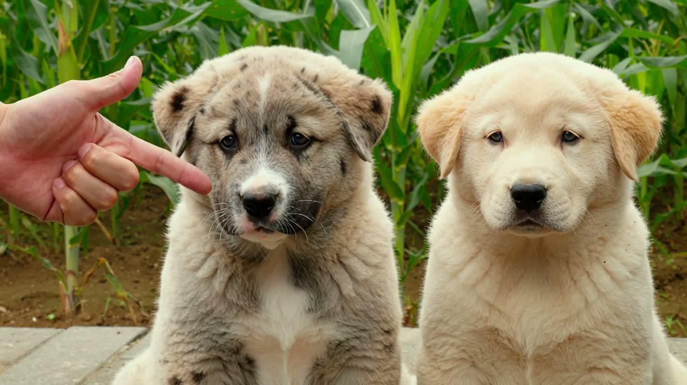玉米地三只幼犬假装中枪喜剧 — AI video creation