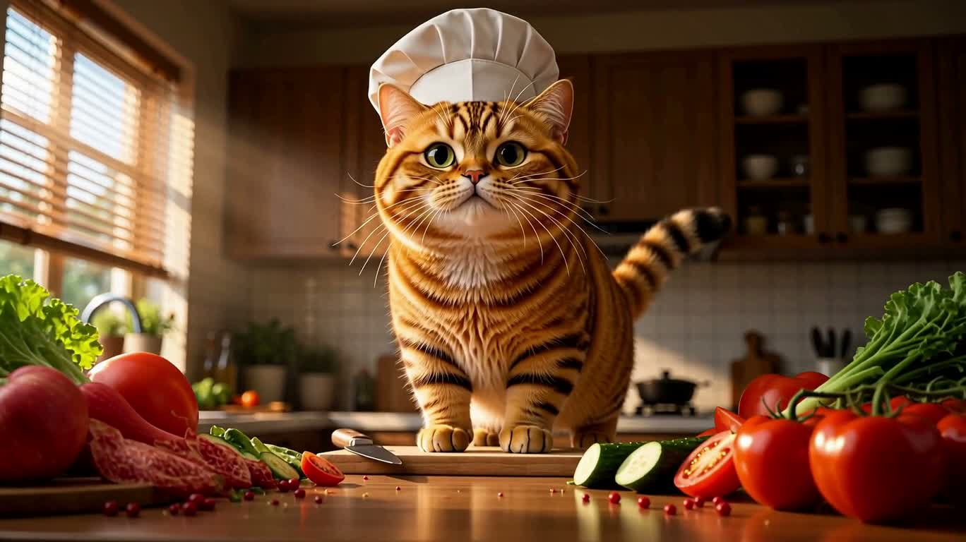 橘猫厨师的戏剧性意式面食盛宴 — AI video creation