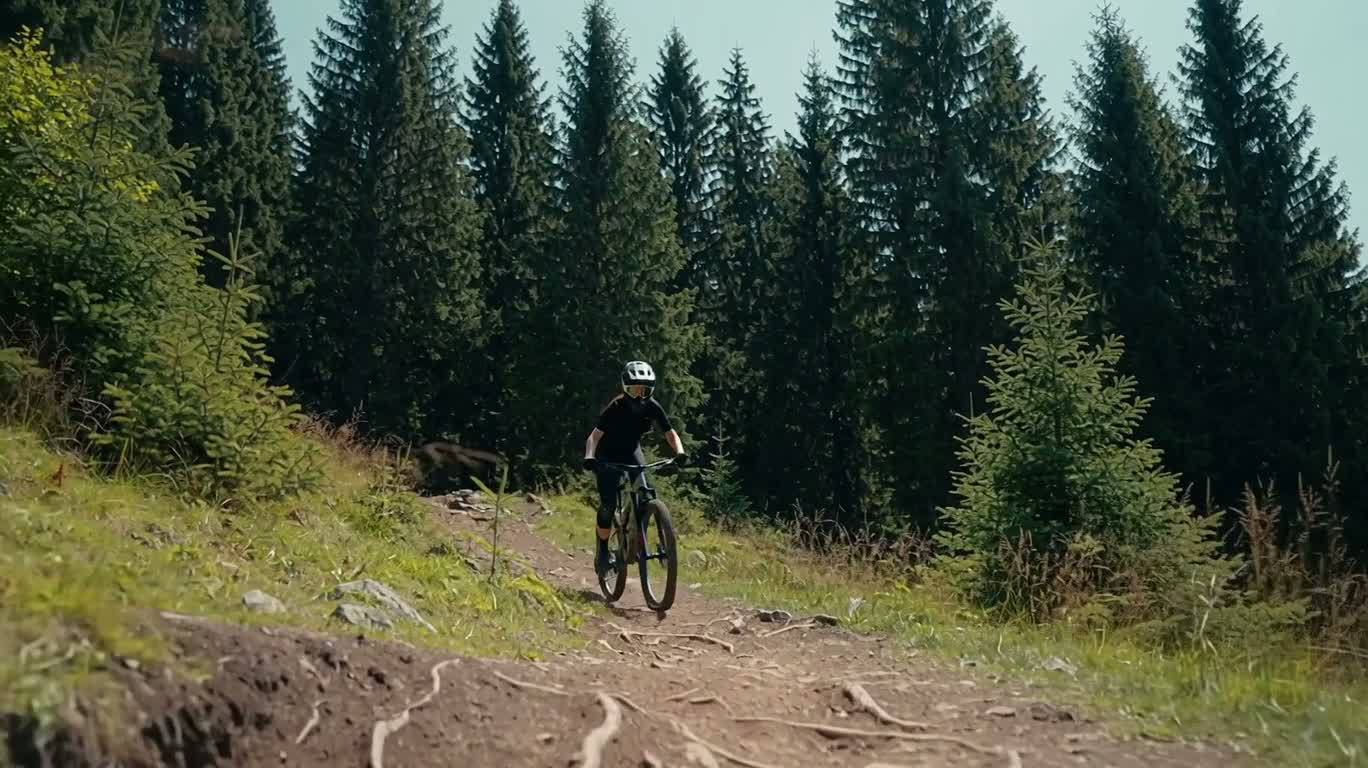 林间山地车飞驰至山谷 — AI video creation