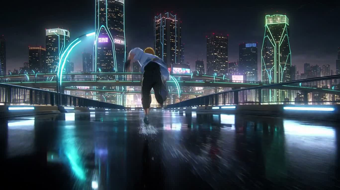 霓虹都市实拍质感到动漫爆燃追逐 — AI video creation