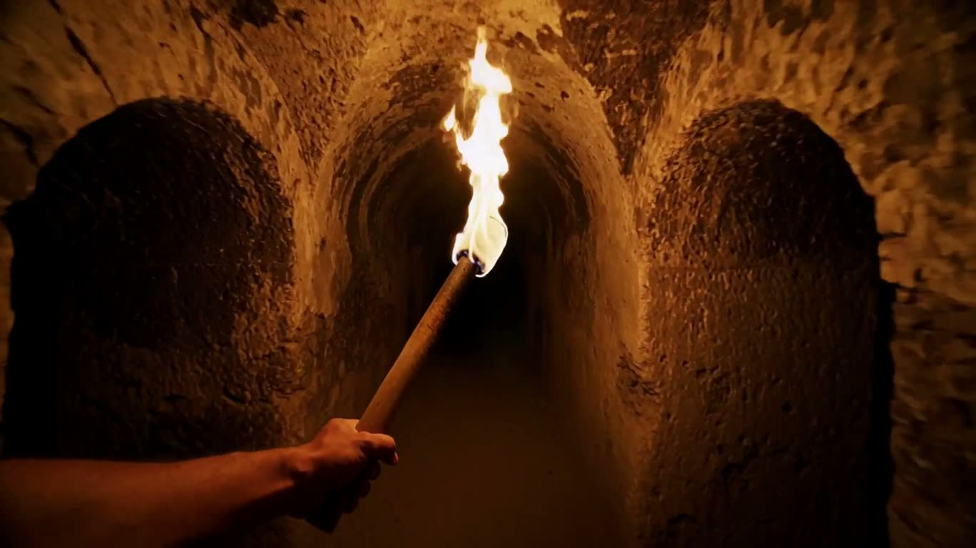 Torch Illuminates the Catacombs — AI video creation