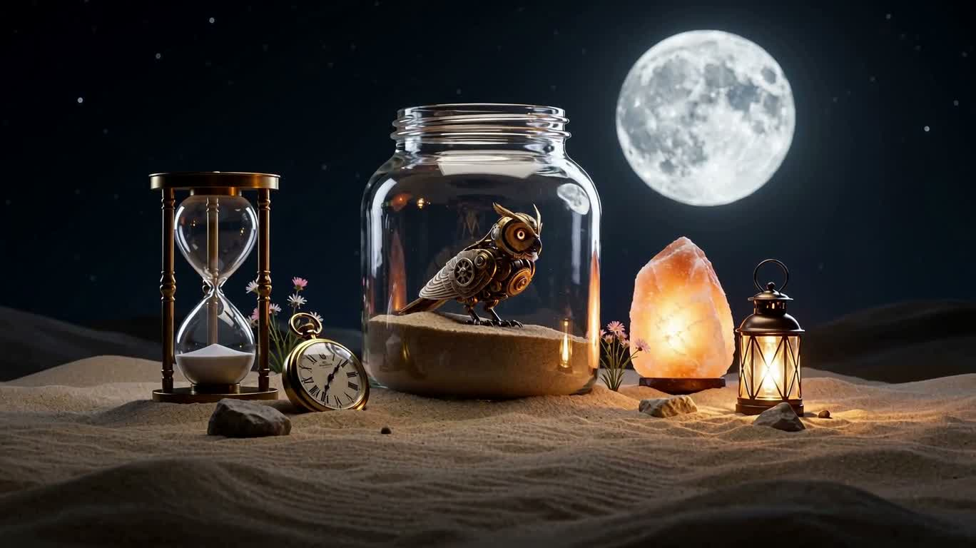 Steampunk Owl in a Moon-Sand Glass Jar
