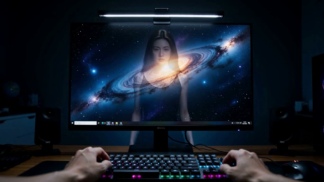 少女穿越破碎屏幕牵手相拥 — AI video creation