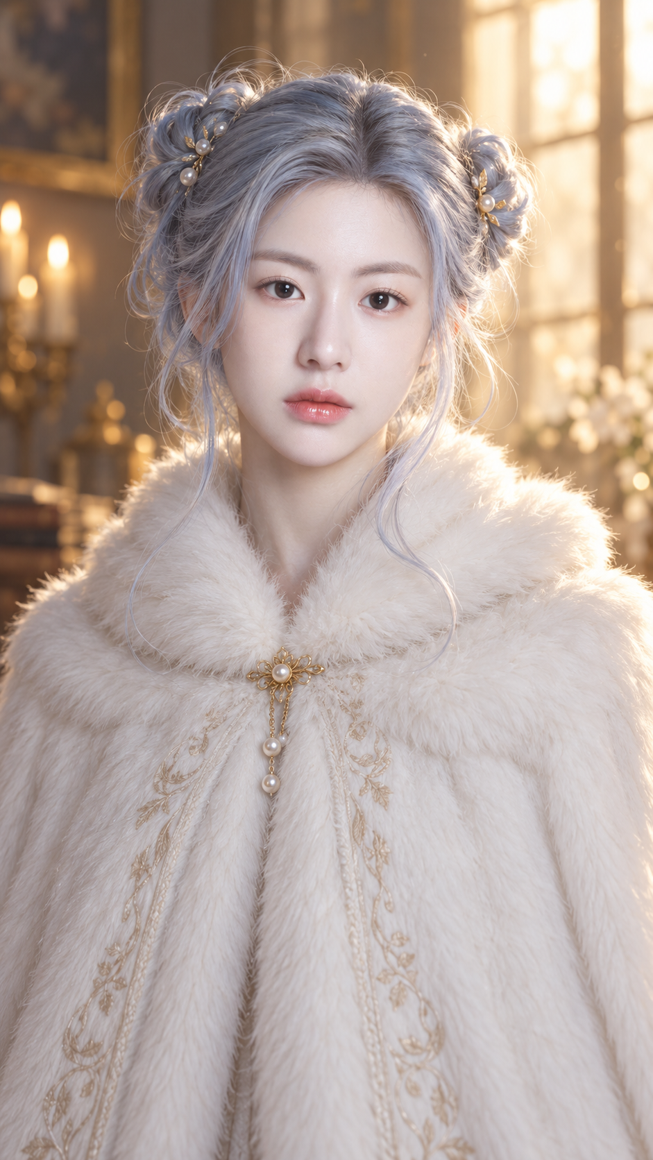 暖窗光下的蓝发幻想成年女性肖像 — AI image creation