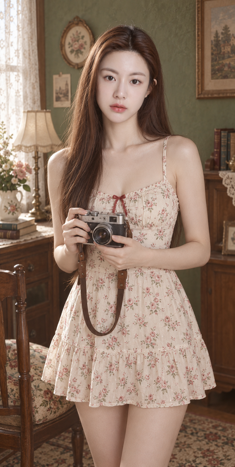 Vintage Camera Girl Soft Light Portrait