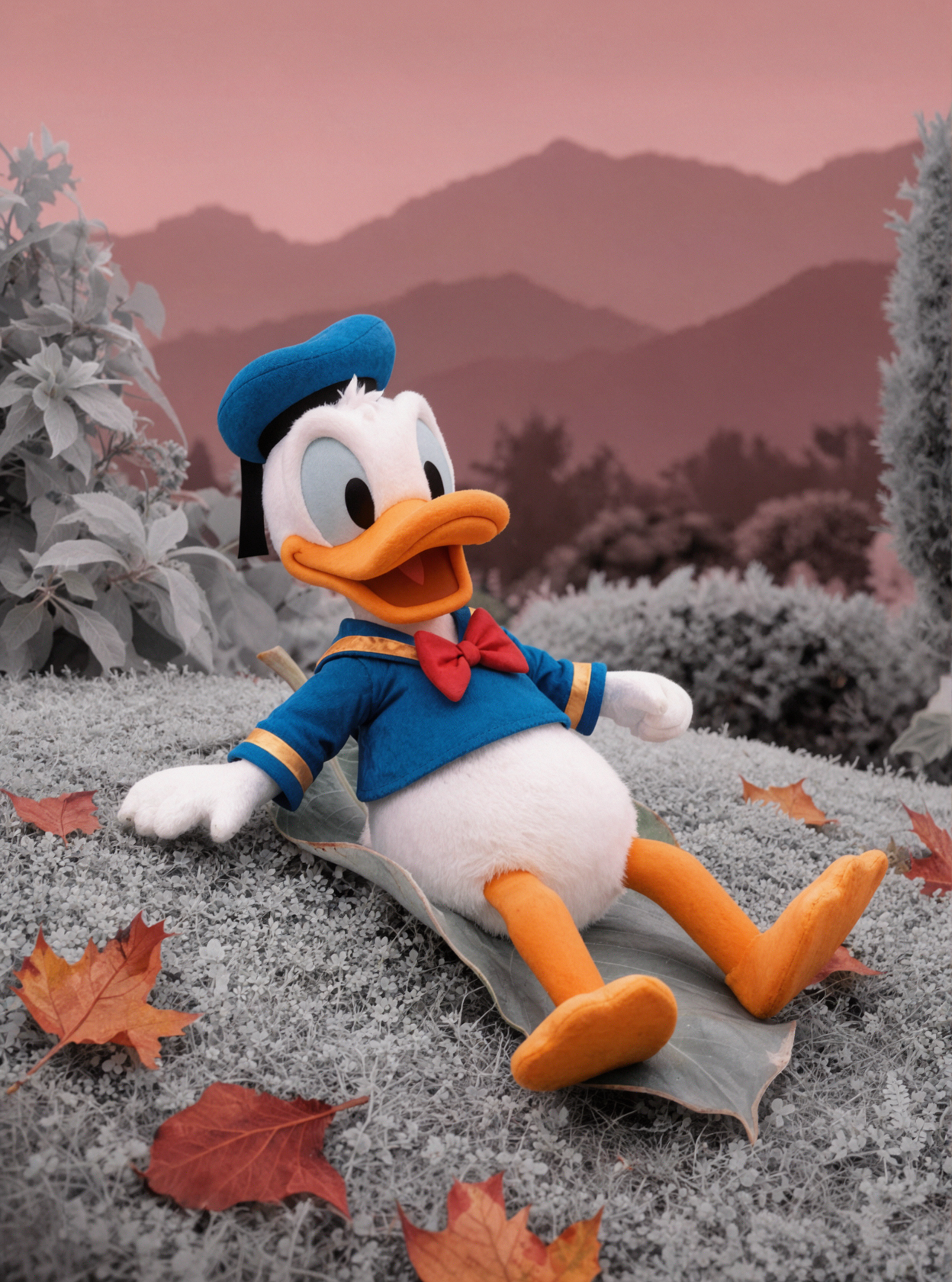Vịt Donald · Lướt trên lá rụng · Màu hồng ngoại giả